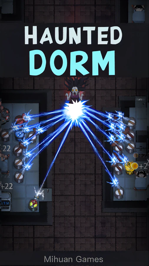 Haunted Dorm promotional gameplay showing turrets firing at the Dream Hunter